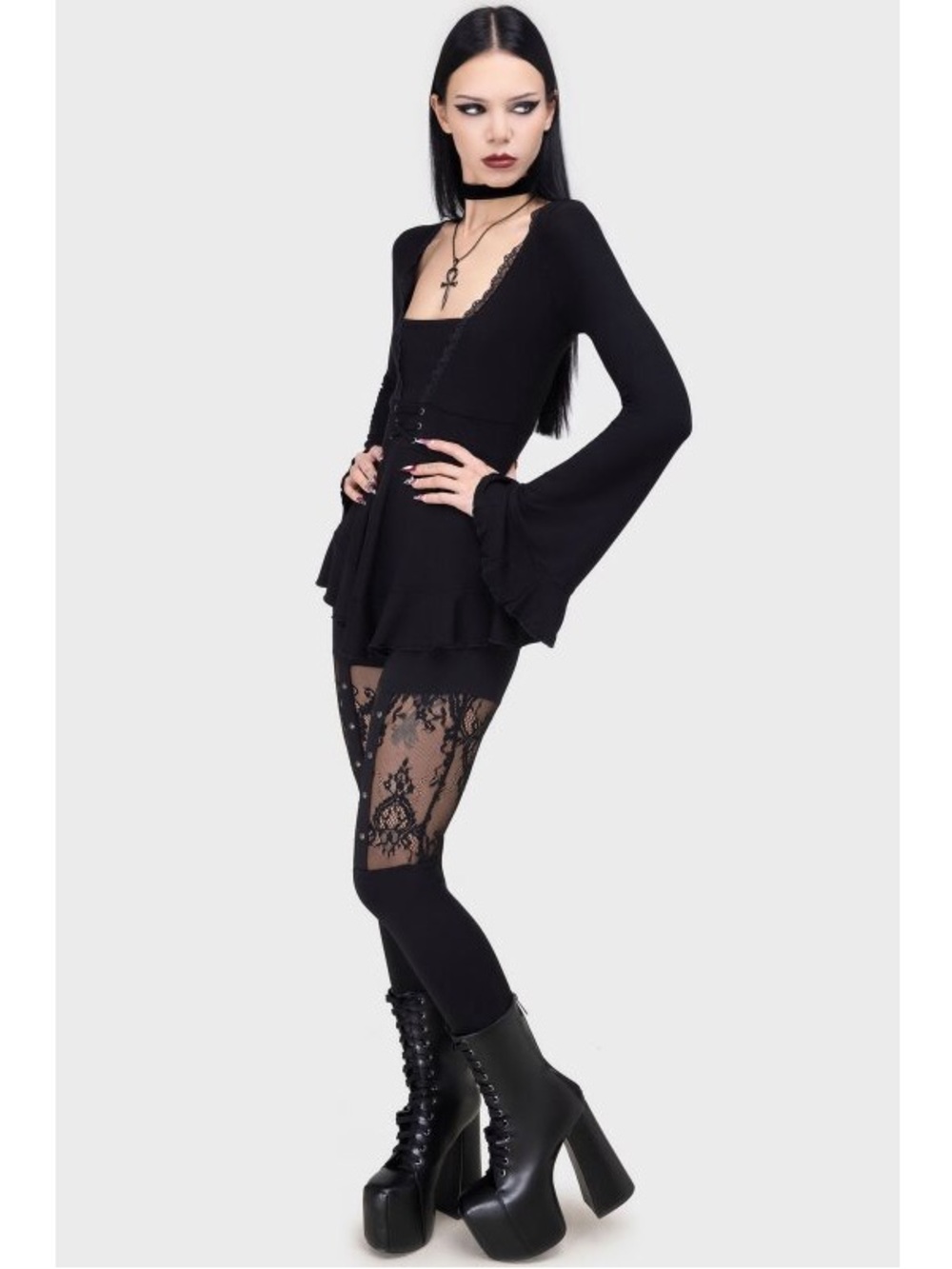Discontinued* Killstar Lady Fatale Gothic Metal Leggings sz L BNWT - Picture 2 of 5